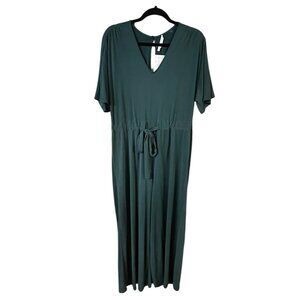 Lush Dark green teal  loose fitting jumpsuit waist tie size M Nwt